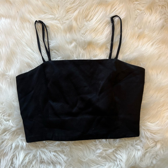 Zara Tops - Zara Womens Crop Top Black Spaghetti Strap Square Neck Smocked Zip S